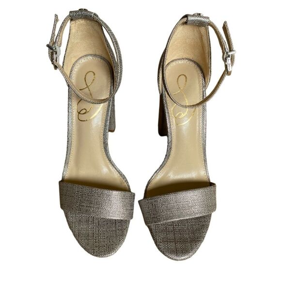 NEW Sam Edelman Yaro Block Heeled Open Toe Sandals Size 5 in Pewter Metallic - Picture 2 of 15